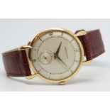 Gentlemen's Jaeger LeCoultre Oversized 18ct Gold Vintage Watch, circular dial with both Arabic and