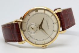 Gentlemen's Jaeger LeCoultre Oversized 18ct Gold Vintage Watch, circular dial with both Arabic and