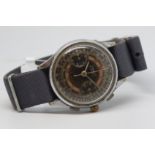 Gentlemen's Leonidas Vintage Chronograph Wristwatch, circular two tone black & gilt dial, 3 track