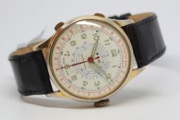 Gents FLH Gold Plated Vintage Chronograph Wristwatch, circular beige centre second dial with
