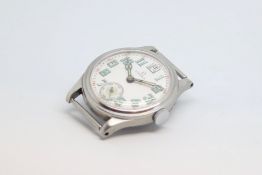 Gentlemen's Vintage Omega Wristwatch, circular white porcelain dial with green Arabic numeral and an