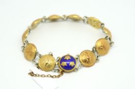 Vintage Sporrong & Co bracelet, ten circular panels depicting an eagle, with a blue enamel clasp,