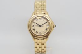 Ladies' 18ct Cartier Cougar, circular dial with black Roman numerals, date aperture, 27mm 18ct case,