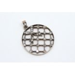 Diamond pendant, circular design with an openwork grid, with a rose cut diamond set to each cross