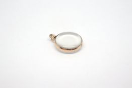 Double sided glass locket, circular locket, 31mm diameter rose metal frame and screw on bail
