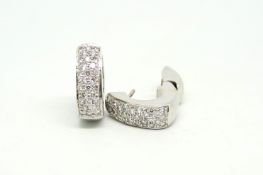 Diamond set hoop earrings, round brilliant cut diamonds set to the front half hoop and inner back