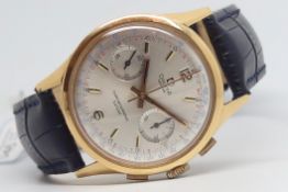 Gentlemen's Dreffa 18ct Gold Chronograph Vintage Wristwatch, circular silver dial with two tone gold