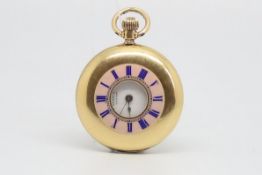 Asprey Mini Pocket Watch 18ct Gold, circular white dial with roman numerals and outer minute