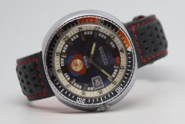 Vintage Reglex Antichoc divers watch, blue dial with baton hour markers, date aperture, feature