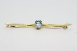 Aquamarine bar brooch, single stone mixed cut aquamarine measuring 8.6 x 6.9mm, claw set with a