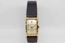 Gentlemen's Gruen Curvex 10ct Gold Vintage Wristwatch, rectangular dial with Arabic numerals and