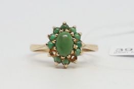 Turquoise cluster ring, claw set in 9ct yellow gold, ring size N1/2