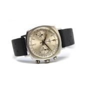 Gentlemen's Heuer Camaro Vintage Chronograph Wristwatch, circular silver dial with baton hour