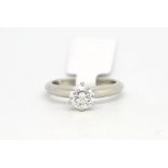 Tiffany & Co single stone diamond ring, round brilliant cut diamond weighing 0.82ct, six claw set in