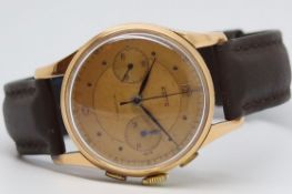 Gentleman's Astin Vintage 18kt Rose Gold Chronograph Wristwatch, circular bronze dial with twin