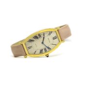 Ladies' Rare Cartier Oversized 18ct Gold Vintage Wristwatch, rounded rectangular dial with roman