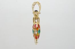 Gem set pendant, designed as a scent bottle, the top unscrews and is connected by a safety chain,