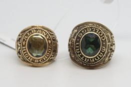 Two class rings, one for Manhatten College dated 1960, the other for Albany high school dated