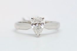 Singe stone diamond ring, pear cut diamond weighing an estimated 1.05ct, claw set in 18ct white