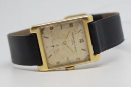 Gentlemen's Audemars Piguet 18ct Gold Vintage Wristwatch, square patina dial with Arabic numerals