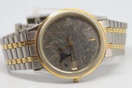 Gentlemen's Omega DeVille Quartz Vintage Wristwatch, circular silver center second dial with gold