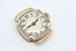 Ladies' Art Deco diamond watch, silvered dial with Arabic numerals, rose cut diamond surround,