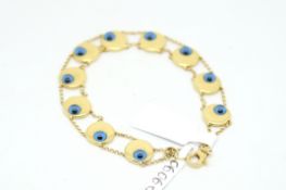 18ct gold bracelet, ten circular links set with motifs in the design of the Turkish 'All seeing