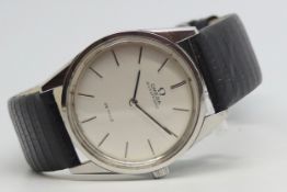 Gentlemen's Omega De Ville Vintage Wristwatch, circular silver dial baton hour markers in a 34mm