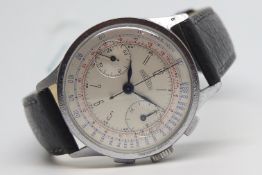 Gentlemen's Angelus Vintage Chronograph Wristwatch, circular silver dial with Arabic numerals and