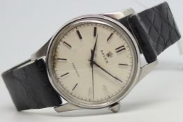 Gentlemen's Rolex Precision Vintage Wristwatch, circular white dial with two tone silver baton