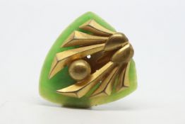 Green hardstone and yellow metal clip