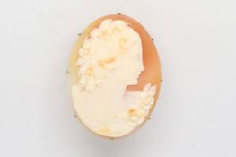 Cameo brooch, claw set in a concealed yellow metal mount, tested as 9ct, measures approximately 41 x