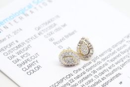 Pair of diamond pear shaped cluster earrings, baguette and brilliant cut diamonds, accompanied by