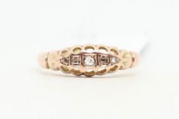 Five stone half hoop diamond ring, rose cut diamonds, mounted in 9ct rose gold, ring size O