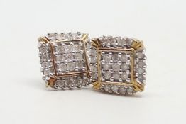 Diamond cluster earrings, round brilliant cut diamonds, set in 9ct gold, screw back fitting