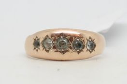 Edwardian five stone gypsy ring, five white stones, partial Chester hallmark, ring size P