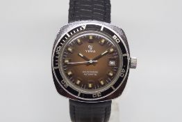 Vintage Yema Sous-marine automatic divers watch, circular tropic sunburst dial, block hour markers