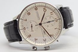 Unreserved - IWC Portuguese Chronograph Automatic, circular white dial, gilt Arabic numerals,