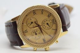 Unreserved - 18ct Piaget Chronograph, circular gold pinstripe dial, black roman numerals, three