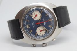 Gentlemen's Swiss Emperor Vintage Chronograph Wristwatch, circular blue dial with twin white