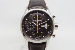 Unreserved - Raymond Weil Automatic Chronograph, circular black dial with three subsidiary dials,