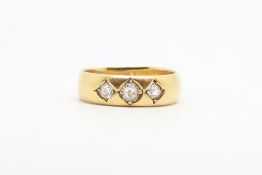 Antique three stone diamond ring, old mine cut diamonds weighing an estimated total of 0.40ct, set