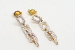 Diamond drop earrings, round brilliant cut diamonds set inks, post and butterfly fittings, in 18ct