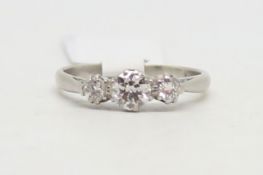 Three stone diamond ring, round brilliant cut diamonds, estimated diamond weight 0.50ct, estimated