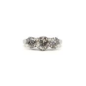 Three stone diamond ring, old cut diamond weighing an estimated 2.53ct, old cut diamonds micro