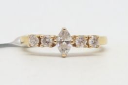 Marquise and round brilliant cut diamond ring, central marquise cut diamond with two brilliant cut