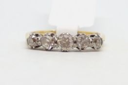 Five stone diamond ring, old cut diamonds, estimated total diamond weight 0.55ct, mounted in