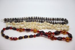 Selection of bead necklaces, including a vintage bead necklace and a shell bead necklace