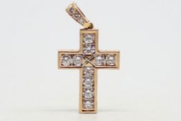 Cartier diamond cross pendant, ten round brilliant cut diamonds set to the cross, with a diamond set