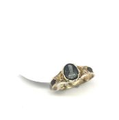 Victorian intaglio memorial ring, onyx cameo of column with anchor, engraved shoulders, gold shank